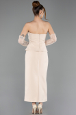 Bej Straplez Peplum Midi Davet Elbisesi ABK2539