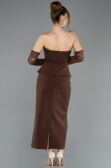 Kahve Straplez Peplum Midi Davet Elbisesi ABK2539