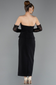 Siyah Straplez Peplum Midi Davet Elbisesi ABK2539