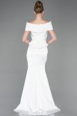 Ekru Drapeli Kayık Yaka Peplum Uzun Saten Abiye ABU5785