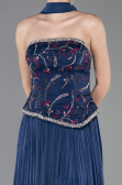 Lacivert Straplez Peplum Kesim Piliseli Uzun Abiye ABU5786