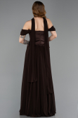 Kahve Kayık Yaka Saten Peplum Kesim Uzun Şifon Abiye ABU5327
