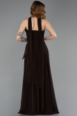 Kahve Straplez Peplum Kesim Uzun Şifon Abiye Elbise ABU5763