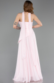 Pudra Straplez Peplum Kesim Uzun Şifon Abiye Elbise ABU5763