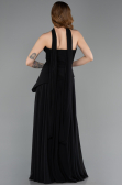 Siyah Straplez Peplum Kesim Uzun Şifon Abiye Elbise ABU5763