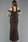 Kahve Balenli Kayık Yaka Peplum Midi Dantel Abiye ABU5839