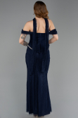 Lacivert Balenli Kayık Yaka Peplum Midi Dantel Abiye ABU5839