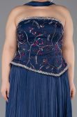 Lacivert Straplez Peplum Piliseli Büyük Beden Abiye ABU5793