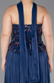 Lacivert Straplez Peplum Piliseli Büyük Beden Abiye ABU5793