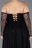 Siyah Straplez Portatif Üst Uzun Dantel Büyük Beden Abiye ABU5882