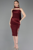 Bordo Askılı Şallı Midi Davet Elbisesi ABK2559