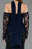 Lacivert Straplez Peplum Şallı Uzun Pullu Balık Abiye ABU5896