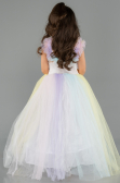 Rins Unicorn Baskılı Pastel Renk Geçişli Tül Kız Çocuk Abiye Elbise ABU5908