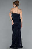 Lacivert Straplez Peplum Uzun Pullu Abiye Elbise ABU5919