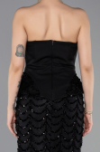 Siyah Straplez Peplum Uzun Pullu Abiye Elbise ABU5919