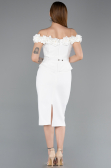Ekru Çiçekli Kayık Yaka Peplum Midi Kalem Abiye Elbise ABK2583