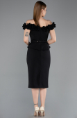 Siyah Çiçekli Kayık Yaka Peplum Midi Kalem Abiye Elbise ABK2583