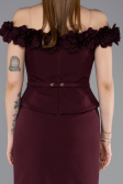 Vişne Çiçekli Kayık Yaka Peplum Midi Kalem Abiye Elbise ABK2583