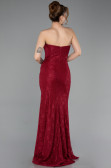 Bordo Straplez Korse Detay Uzun Dantel Abiye Elbise ABU5815