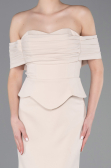 Bej Straplez Peplum Kesim Uzun Abiye Elbise ABU5559