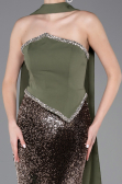 Haki Asimetrik Straplez Peplum Uzun Pullu Balık Abiye ABU5703
