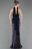 Lacivert Asimetrik Straplez Peplum Uzun Pullu Balık Abiye ABU5703