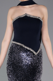 Lacivert Asimetrik Straplez Peplum Uzun Pullu Balık Abiye ABU5703