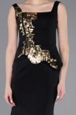 Siyah-Gold Kolsuz Kare Yaka Peplum Uzun Balık Abiye ABU5768