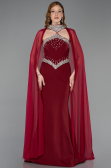 Bordo Taşlı Straplez Yaka Peplum Uzun Balık Abiye Elbise ABU5866