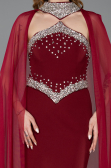 Bordo Taşlı Straplez Yaka Peplum Uzun Balık Abiye Elbise ABU5866