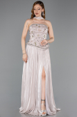 Vizon Straplez Peplum Kesim Pliseli Uzun Abiye ABU5786