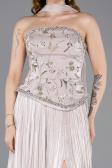Vizon Straplez Peplum Kesim Pliseli Uzun Abiye ABU5786