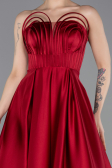 Bordo Straplez Uzun Saten Abiye Elbise ABU5105
