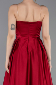 Bordo Straplez Uzun Saten Abiye Elbise ABU5105