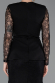 Siyah Dantelli Uzun Kol Peplum Kesim Abiye Elbise ABU6014