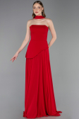 Kırmızı Straplez Peplum Kesim Şallı Uzun Şifon Abiye ABU6042