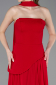 Kırmızı Straplez Peplum Kesim Şallı Uzun Şifon Abiye ABU6042