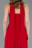 Kırmızı Straplez Peplum Kesim Şallı Uzun Şifon Abiye ABU6042