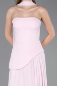 Pudra Straplez Peplum Kesim Şallı Uzun Şifon Abiye ABU6042