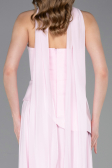 Pudra Straplez Peplum Kesim Şallı Uzun Şifon Abiye ABU6042