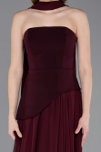 Vişne Straplez Peplum Kesim Şallı Uzun Şifon Abiye ABU6042
