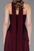 Vişne Straplez Peplum Kesim Şallı Uzun Şifon Abiye ABU6042
