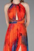 Orange Halter Yaka Yırtmaçlı Uzun Empirme Abiye Elbisesi ABU6048