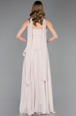Bej Straplez Peplum Kesim Uzun Şifon Abiye Elbise ABU5763