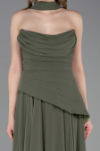 Haki Straplez Peplum Kesim Uzun Şifon Abiye Elbise ABU5763