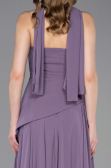 Lila Straplez Peplum Kesim Uzun Şifon Abiye Elbise ABU5763
