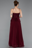 Bordo Üstü Boncuklu Peplum Uzun Şifon Abiye Elbise ABU6076