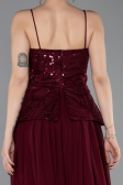 Bordo Üstü Boncuklu Peplum Uzun Şifon Abiye Elbise ABU6076