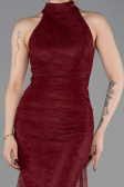 Bordo Halter Yaka Kuyruklu Uzun Dantel Abiye Elbise ABU6084