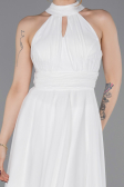 Ekru Halter Yaka Midi Şifon Mezuniyet Elbisesi ABK2612